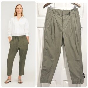 Everlane The Poplin Pleated Taper Pants Army Green Cotton Size 4